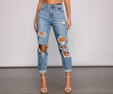 Totally Destructed – Mom-Jeans mit Umschlag